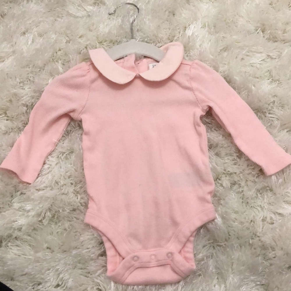 Pink ribbed Peter Pan collar onesie